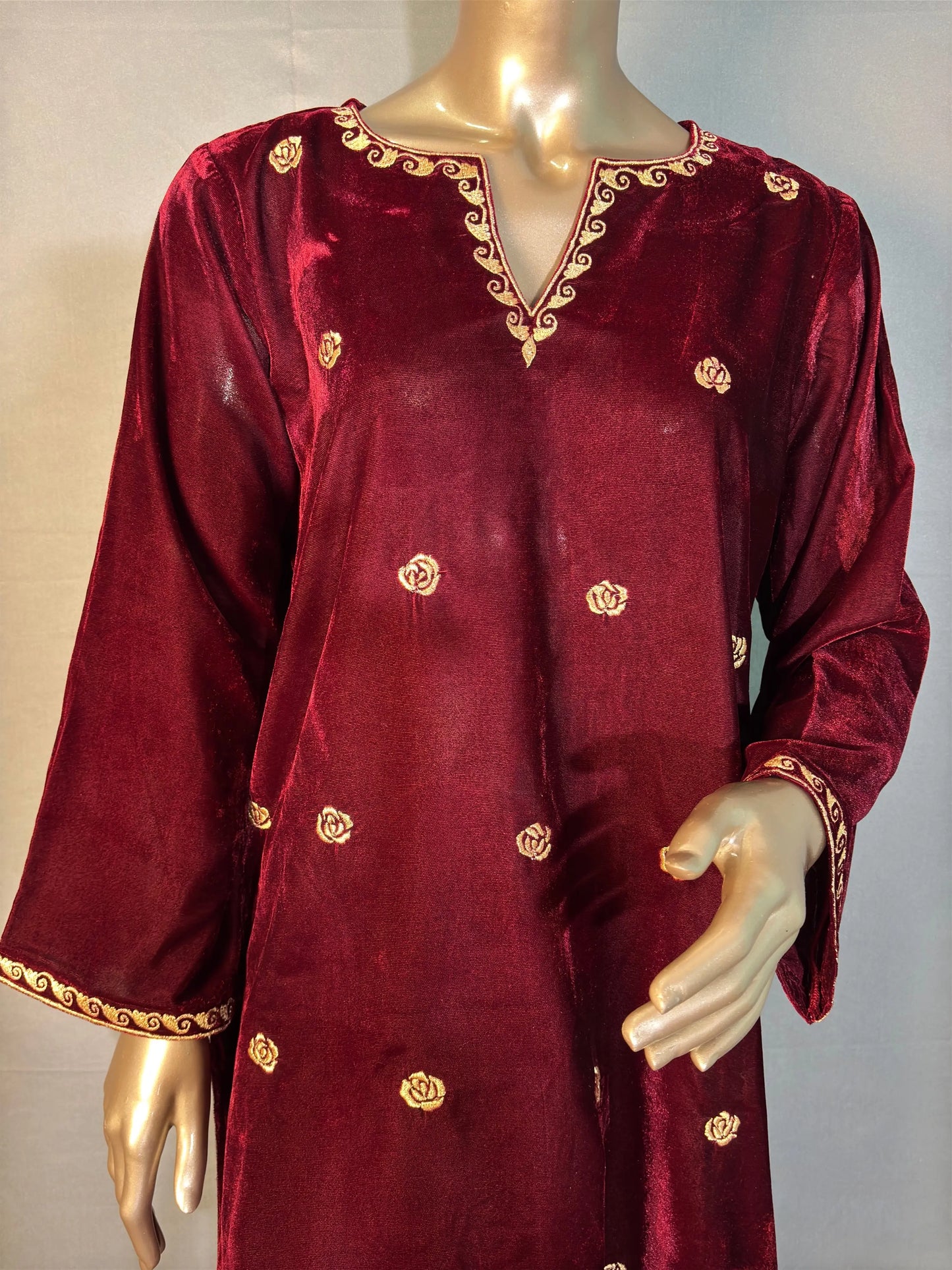 Maroon Shade Zari Embroidered Velvet Co-ord sets | Kurta with Palazzos kihums clothing