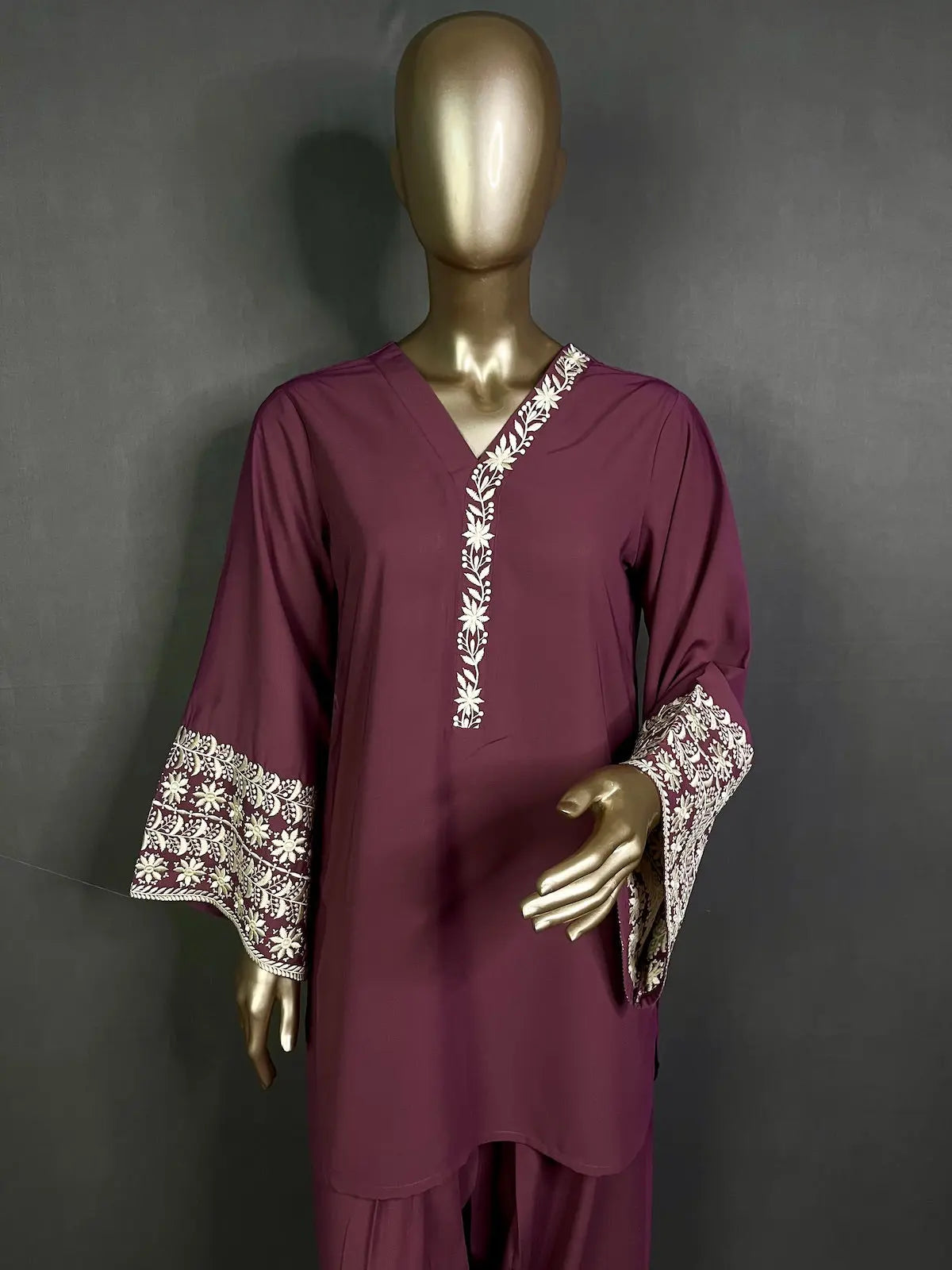 RIYA Wine Shade with Peach Thread Embroidered Farshi Shalwar kihums clothing