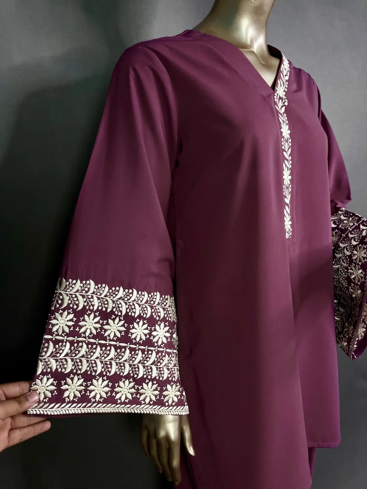 RIYA Wine Shade with Peach Thread Embroidered Farshi Shalwar kihums clothing