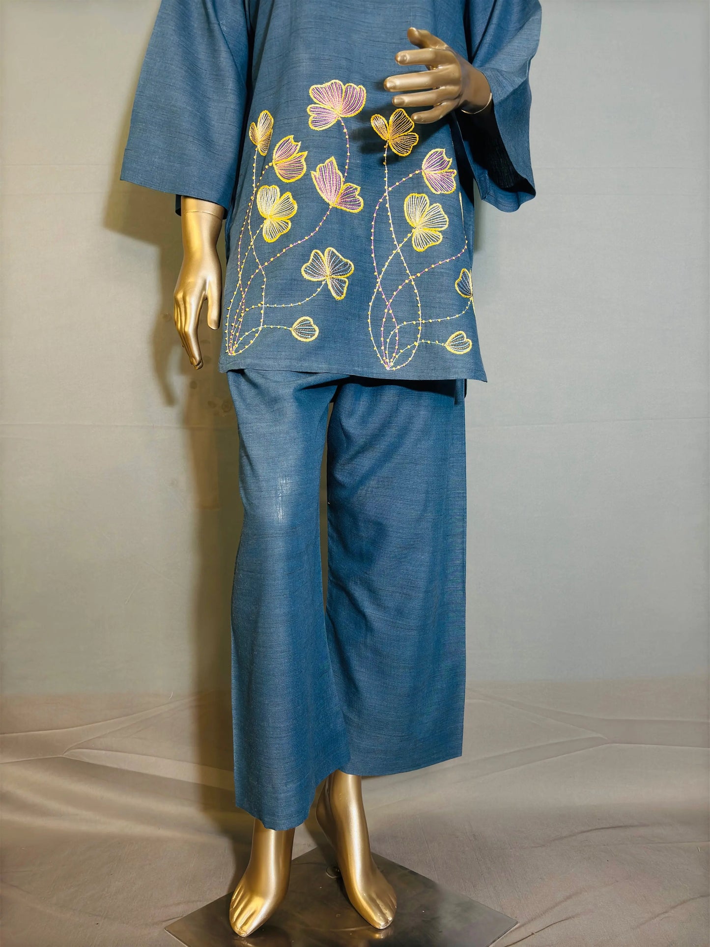 Blue Shade Embroidered Pakistani Kurta Set for women kihums clothing
