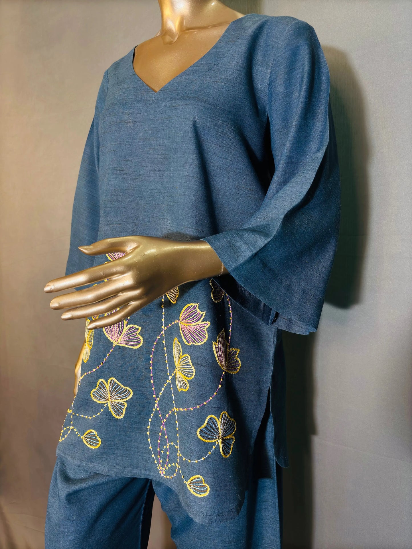 Blue Shade Embroidered Pakistani Kurta Set for women kihums clothing