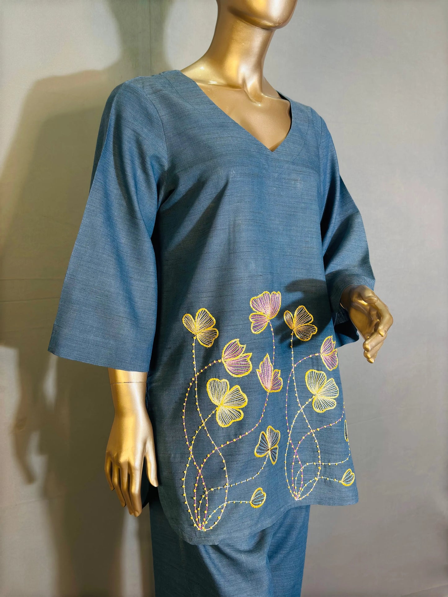 Blue Shade Embroidered Pakistani Kurta Set for women kihums clothing