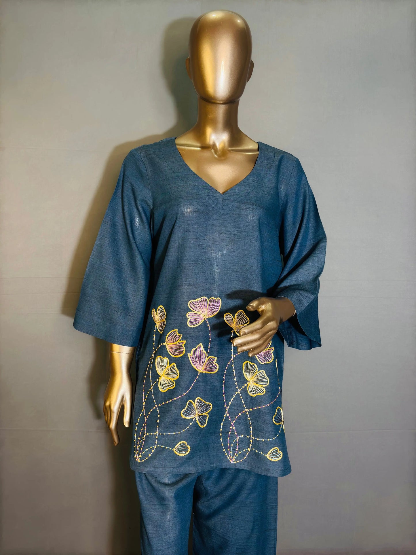 Blue Shade Embroidered Pakistani Kurta Set for women kihums clothing