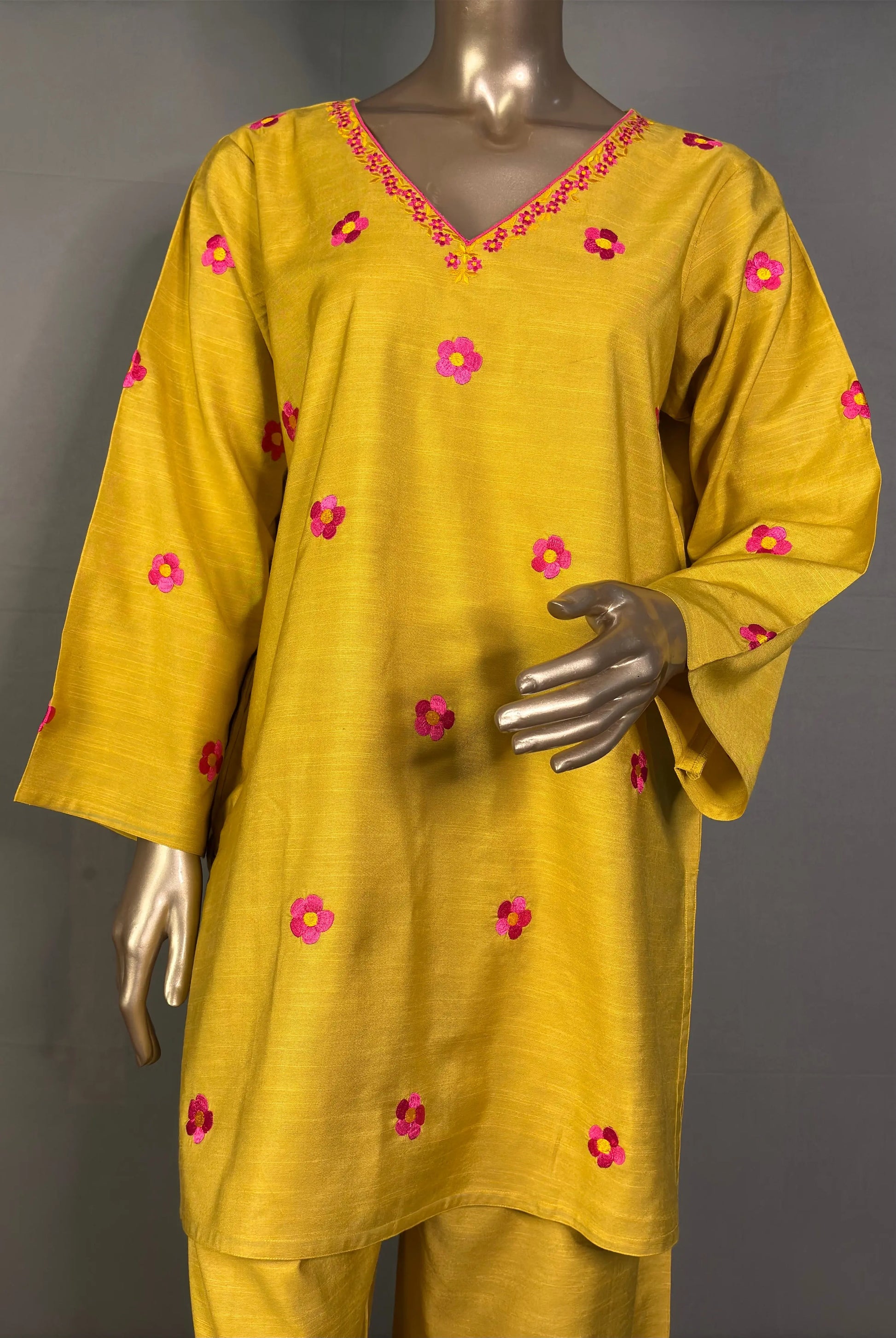 Lime Yellow- Pakistani Silhouette Floral Embroidery Kurta Set kihums clothing