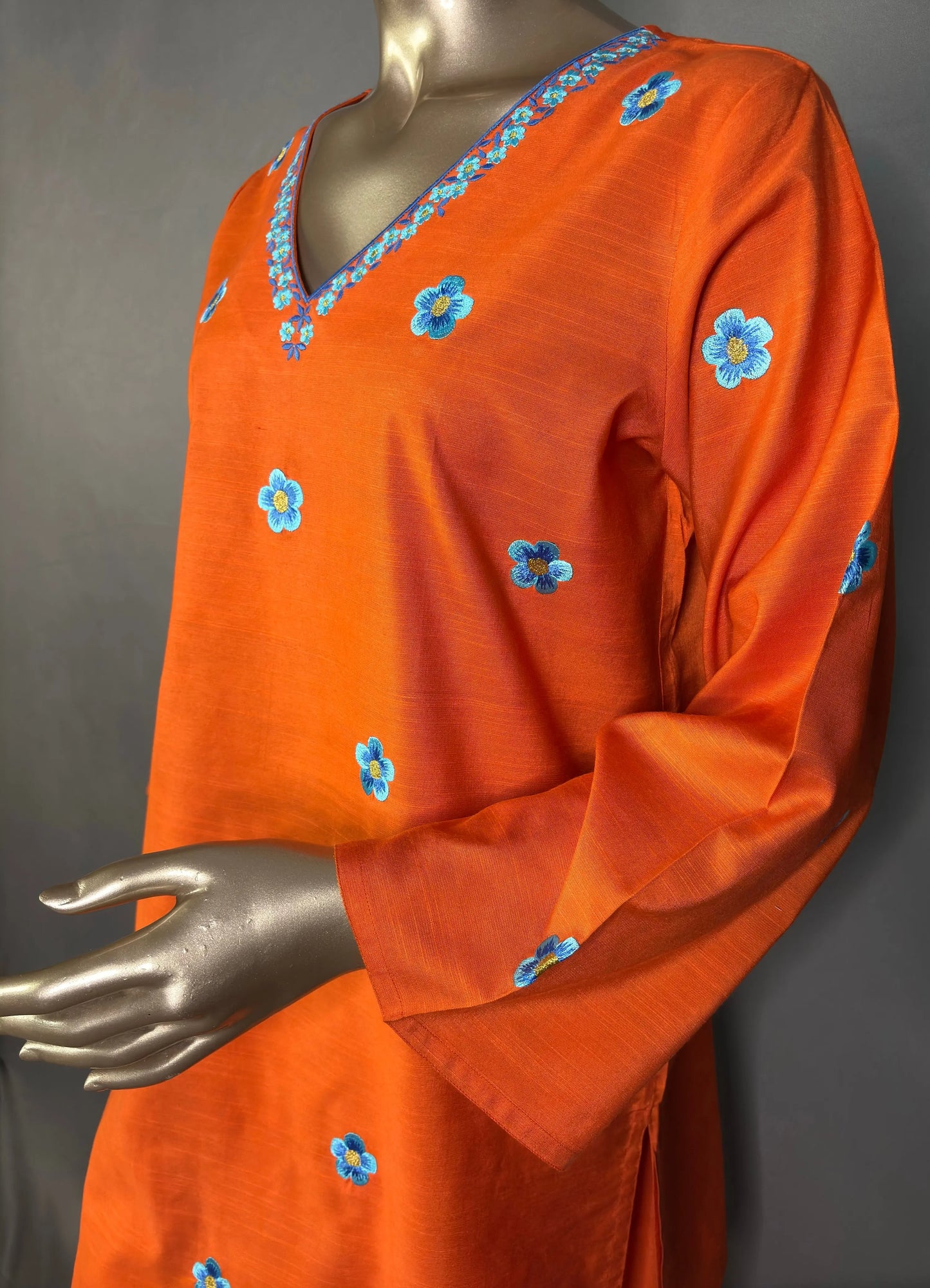 Orange- Pakistani Silhouette Floral Embroidery Kurta Set kihums clothing
