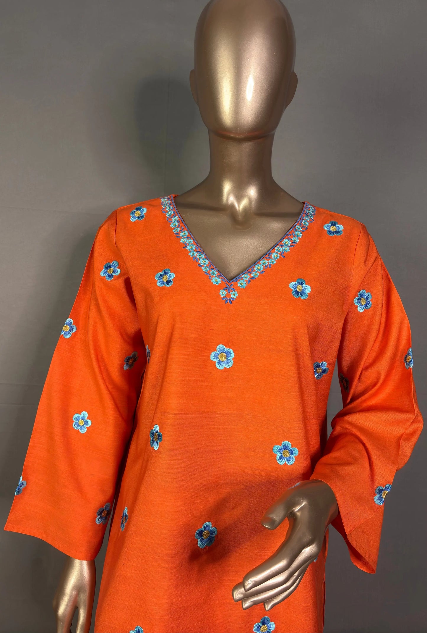 Orange- Pakistani Silhouette Floral Embroidery Kurta Set kihums clothing