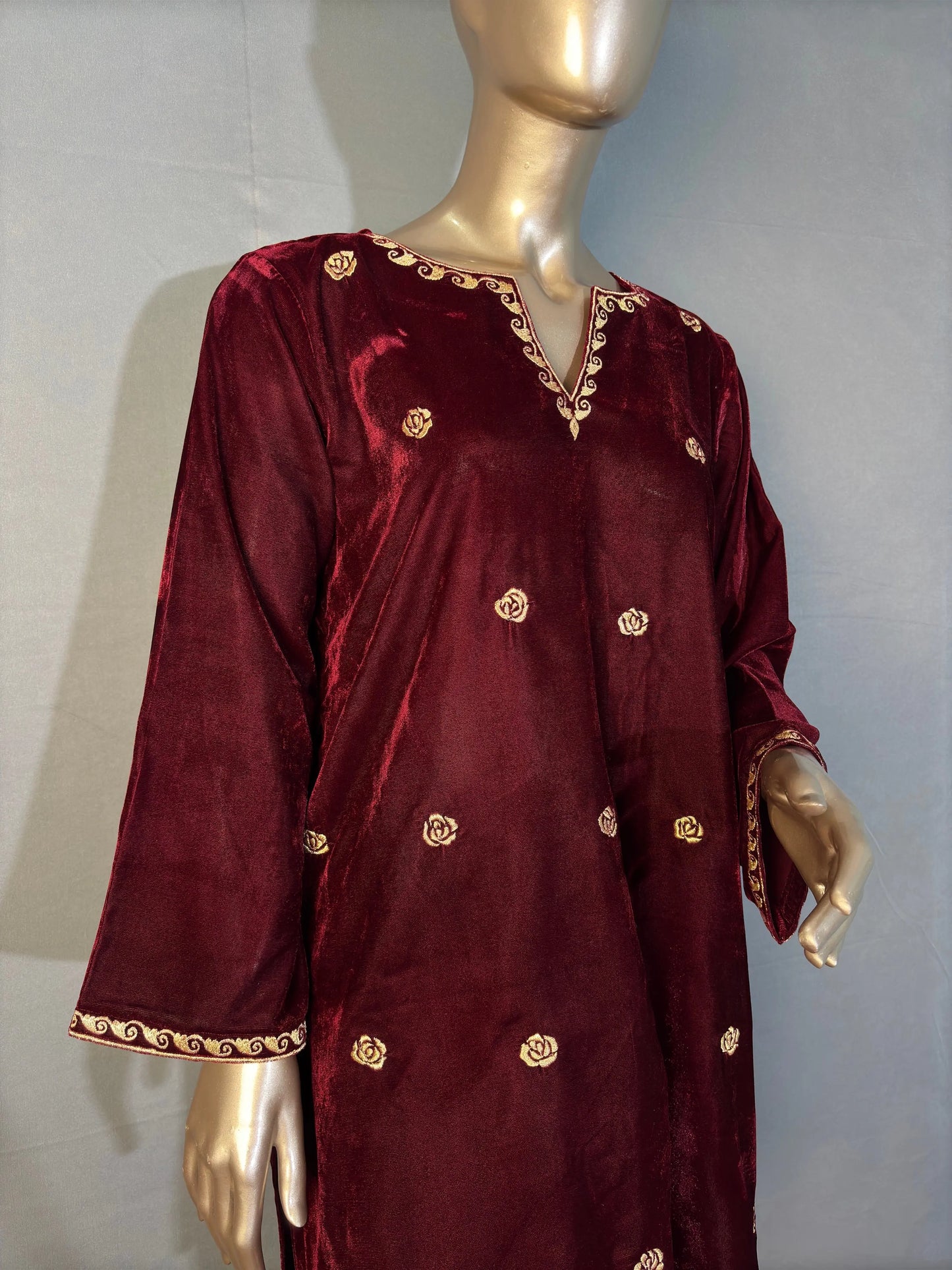 Maroon Shade Zari Embroidered Velvet Co-ord sets | Kurta with Palazzos kihums clothing