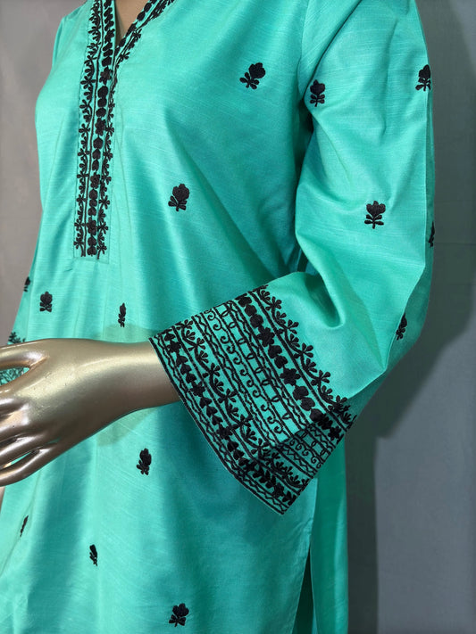 Green with Black Embroidered Pakistani Style Co-ord sets kihums clothing
