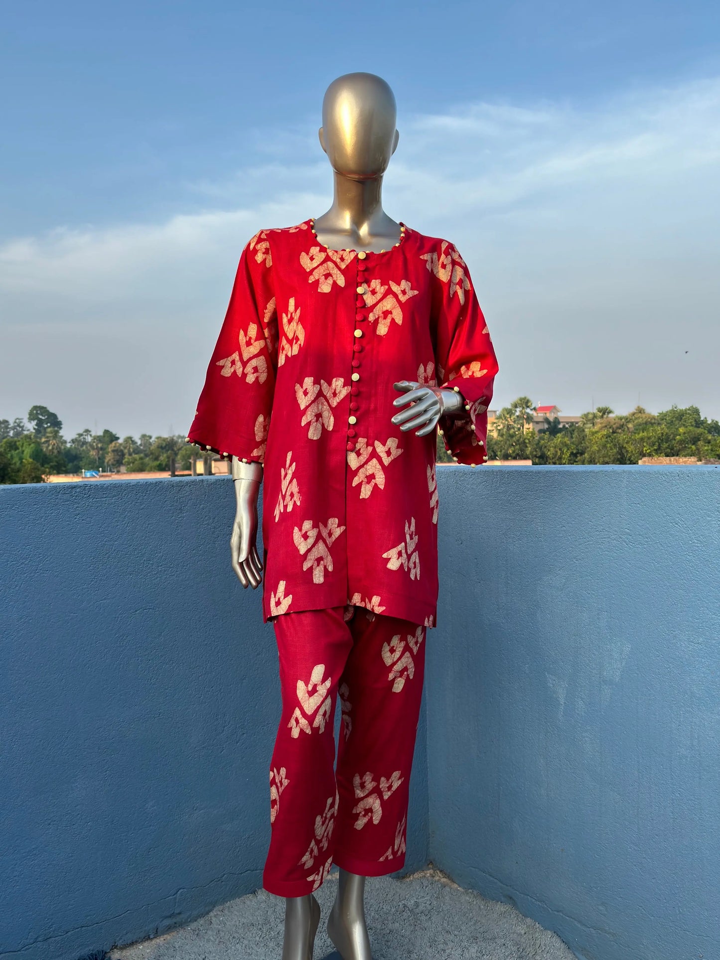 Red Batik Print Co-ord Set: Elegant & Comfortable Two-Piece Outfit | Fusion of Elegance and Comfort kihums clothing