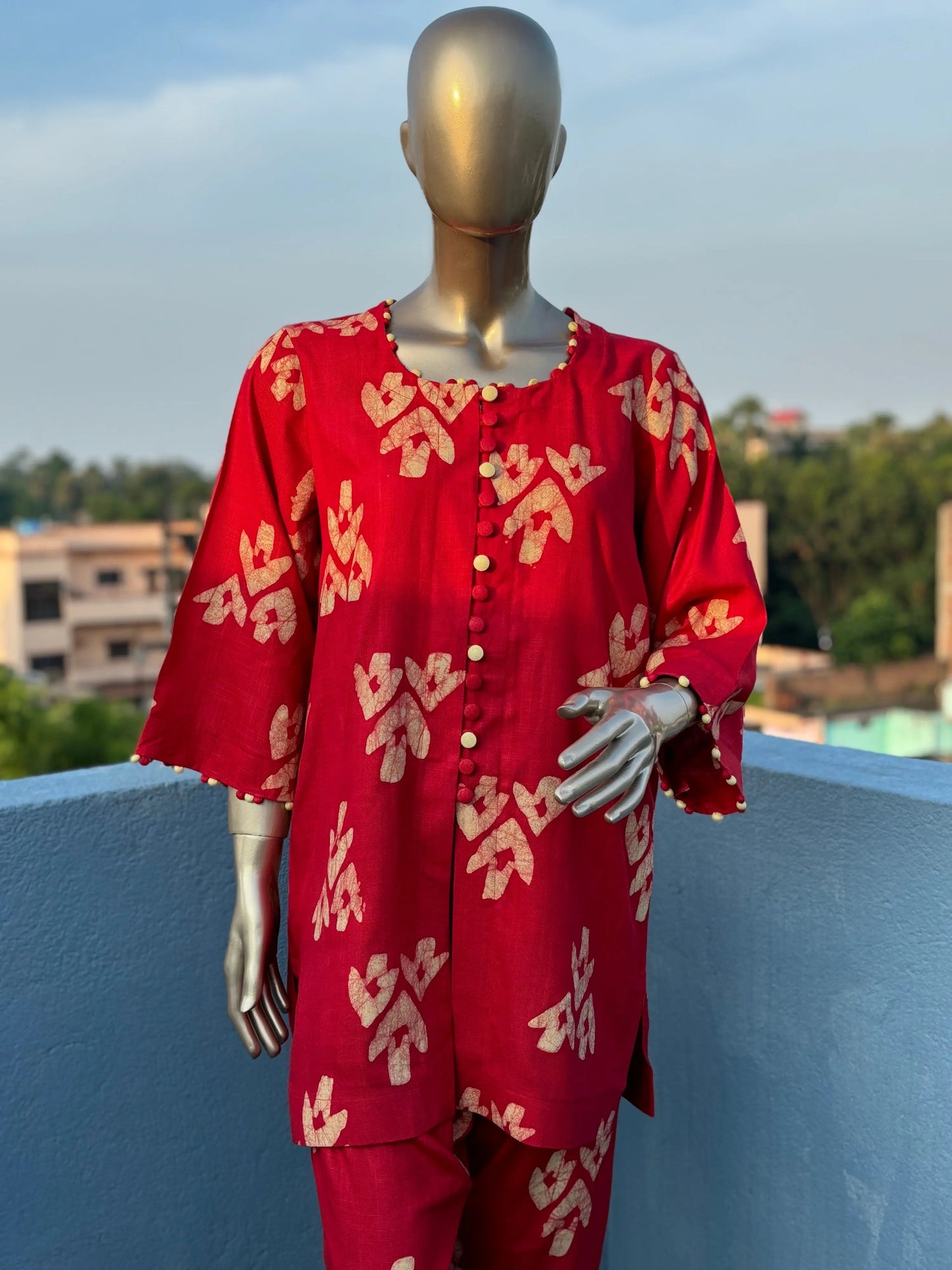 Red Batik Print Co-ord Set: Elegant & Comfortable Two-Piece Outfit | Fusion of Elegance and Comfort kihums clothing