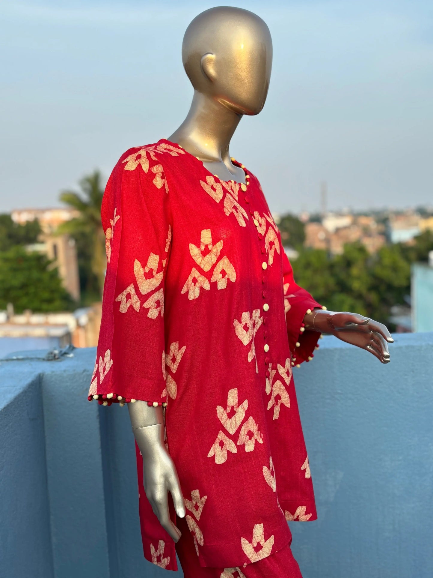 Red Batik Print Co-ord Set: Elegant & Comfortable Two-Piece Outfit | Fusion of Elegance and Comfort kihums clothing