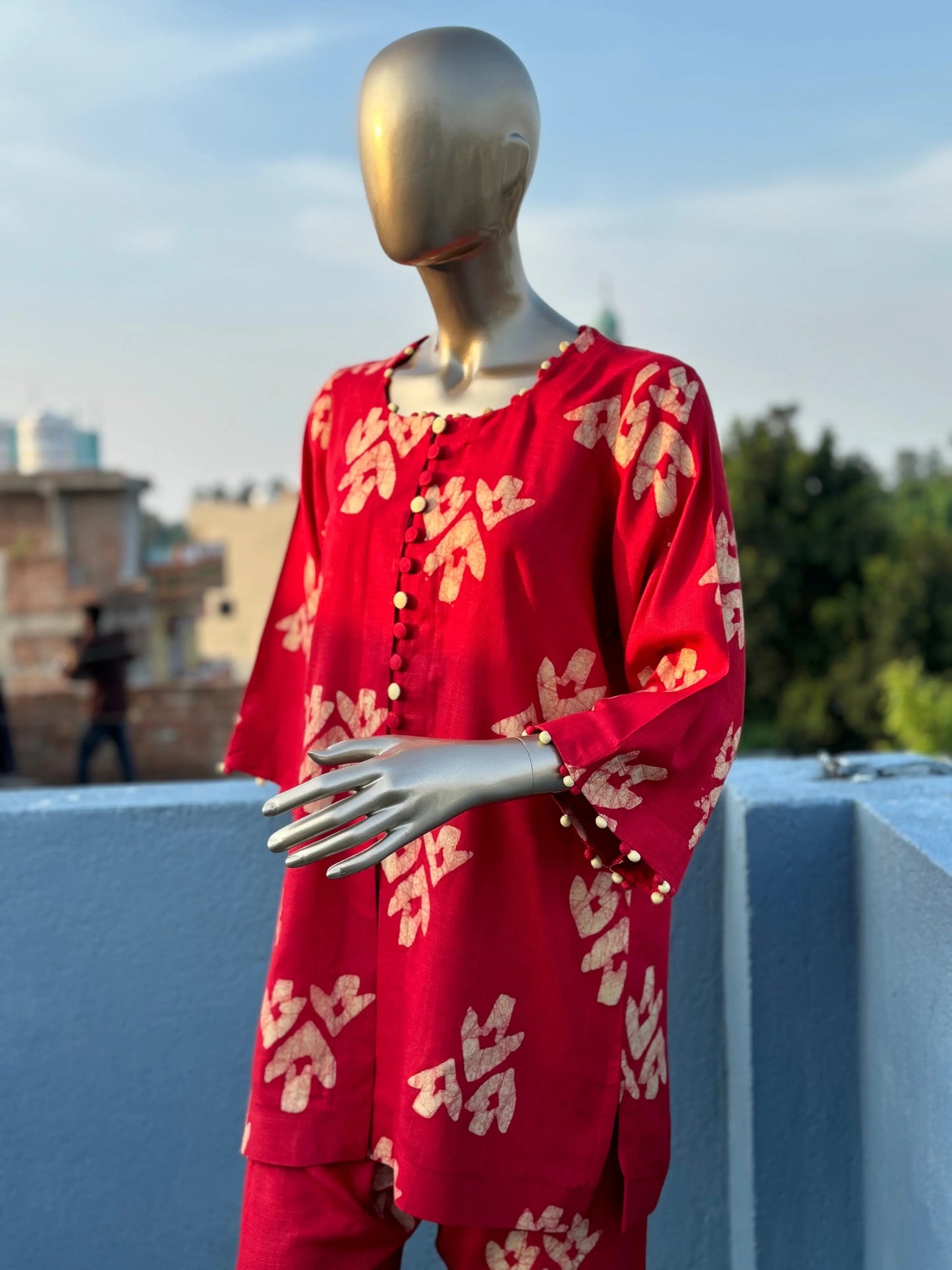 Red Batik Print Co-ord Set: Elegant & Comfortable Two-Piece Outfit | Fusion of Elegance and Comfort kihums clothing