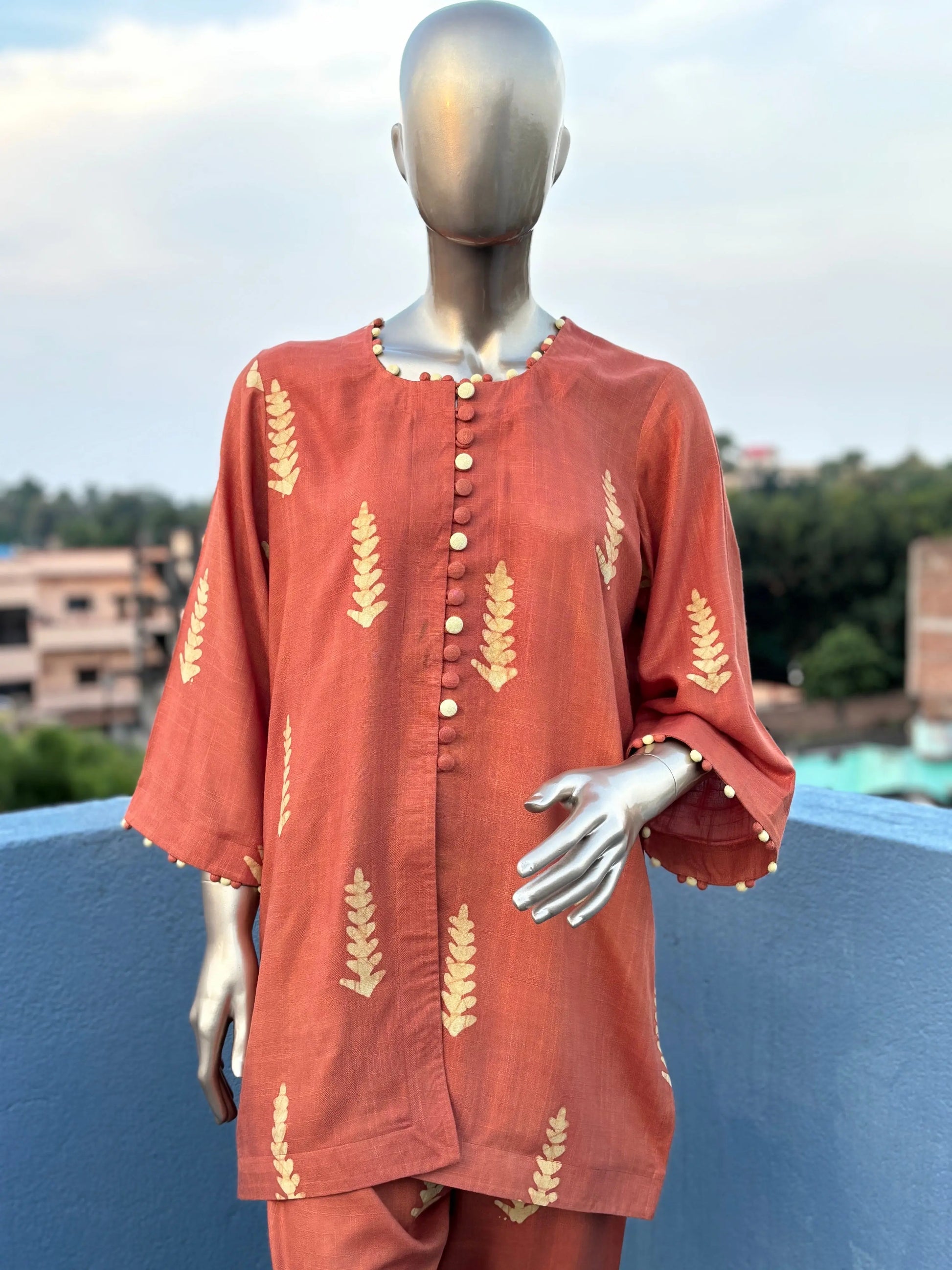 Rust Shade Batik Print Co-ord Set: Elegant & Comfortable Two-Piece Outfit | Fusion of Elegance and Comfort kihums clothing