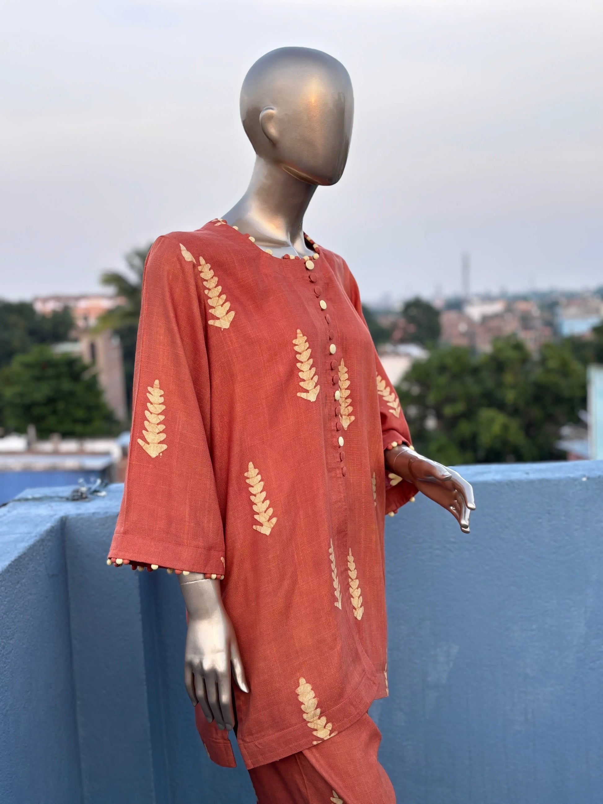 Rust Shade Batik Print Co-ord Set: Elegant & Comfortable Two-Piece Outfit | Fusion of Elegance and Comfort kihums clothing