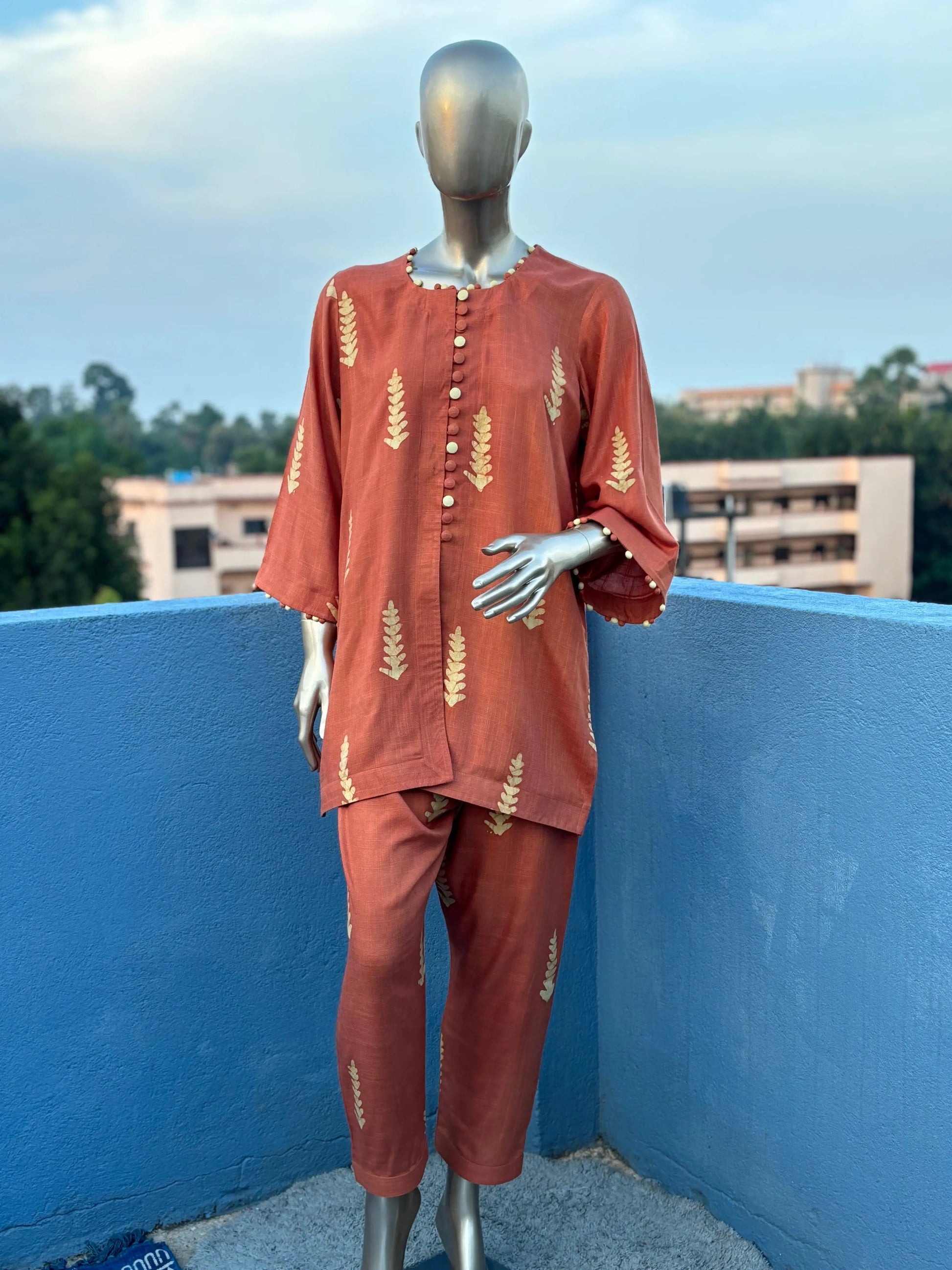 Rust Shade Batik Print Co-ord Set: Elegant & Comfortable Two-Piece Outfit | Fusion of Elegance and Comfort kihums clothing