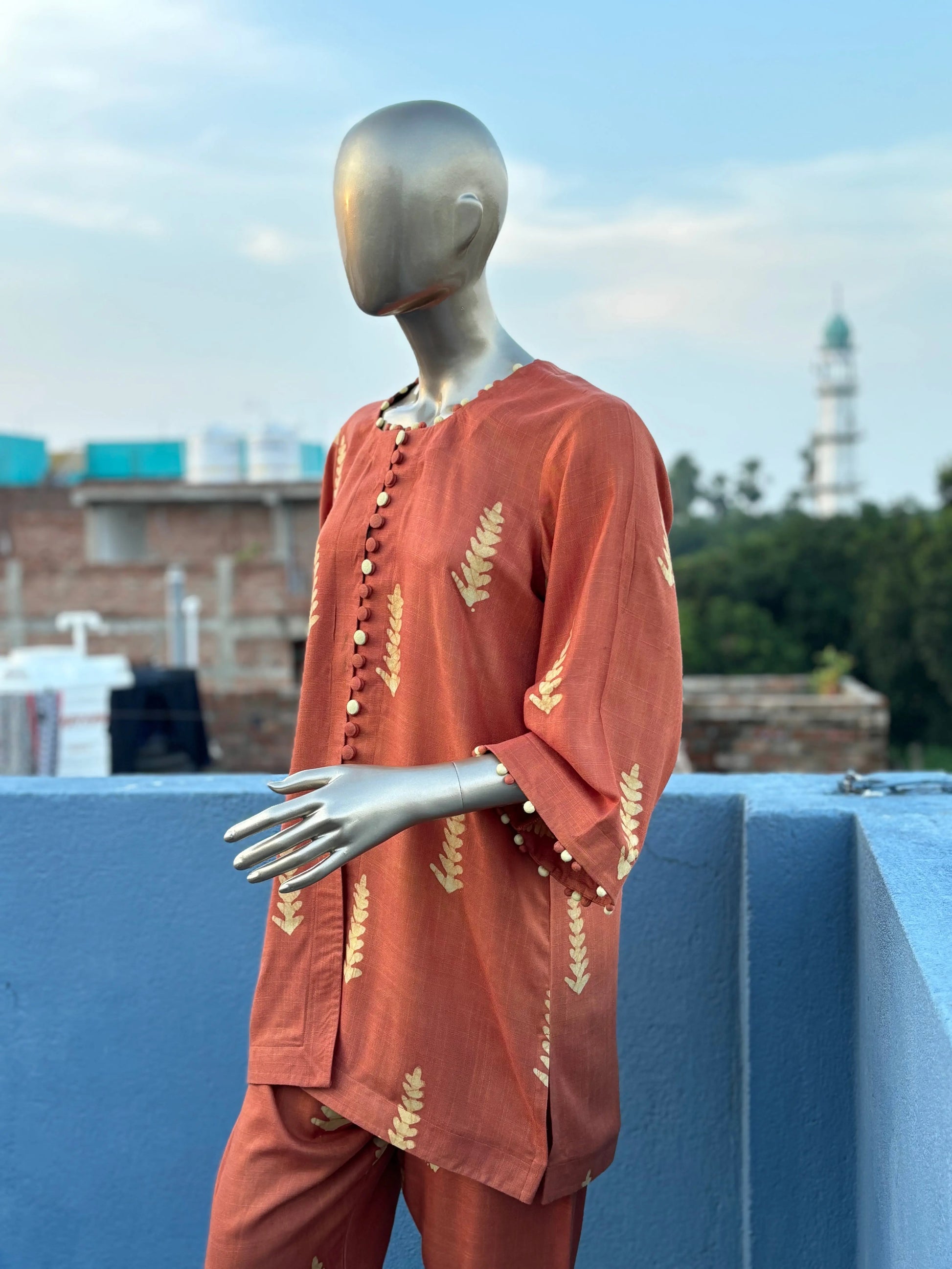 Rust Shade Batik Print Co-ord Set: Elegant & Comfortable Two-Piece Outfit | Fusion of Elegance and Comfort kihums clothing