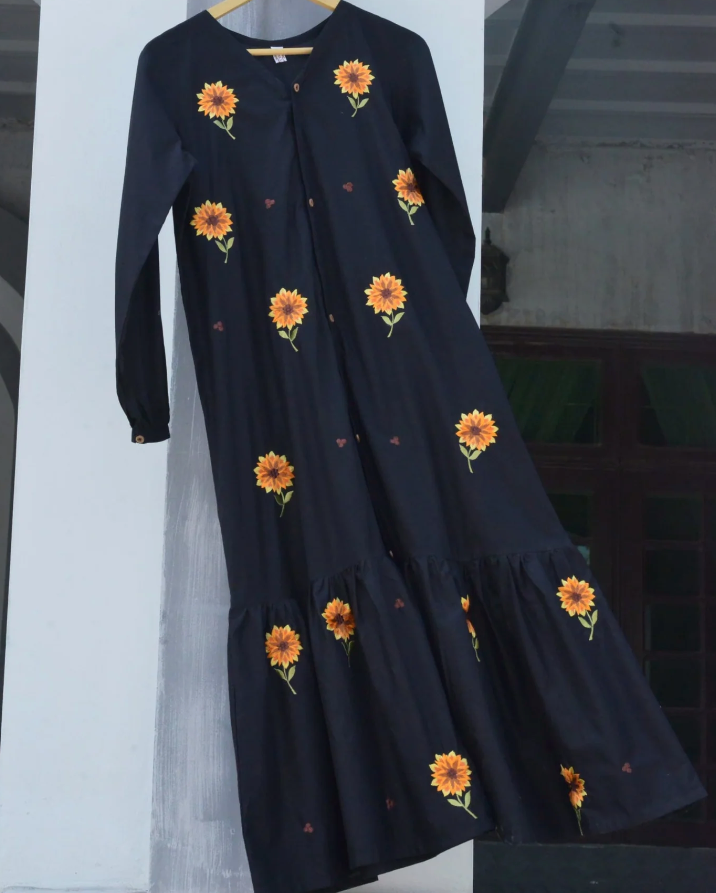 SUNFLOWER EMBROIDERED LONG DRESS