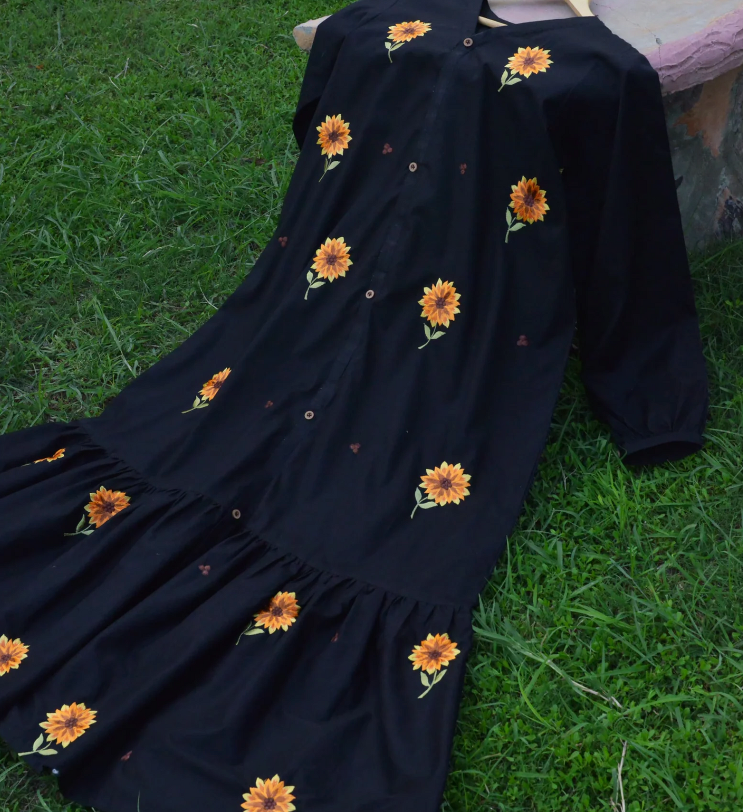 SUNFLOWER EMBROIDERED LONG DRESS