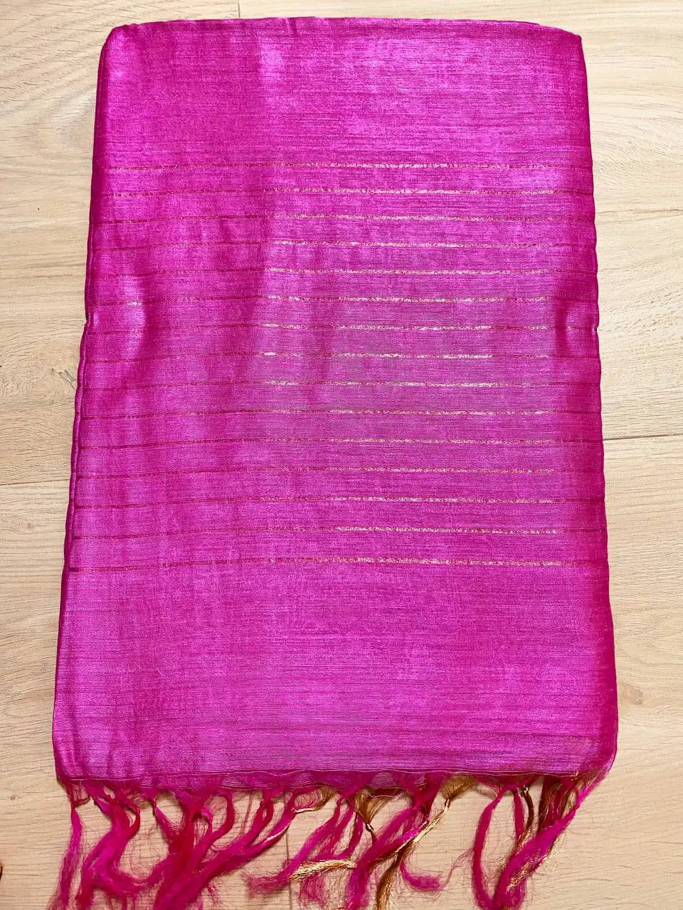 Hot Pink Shade Handwoven Munga Tussar Silk Saree | Golden Zari Border | KIHUMS Saree kihums clothing