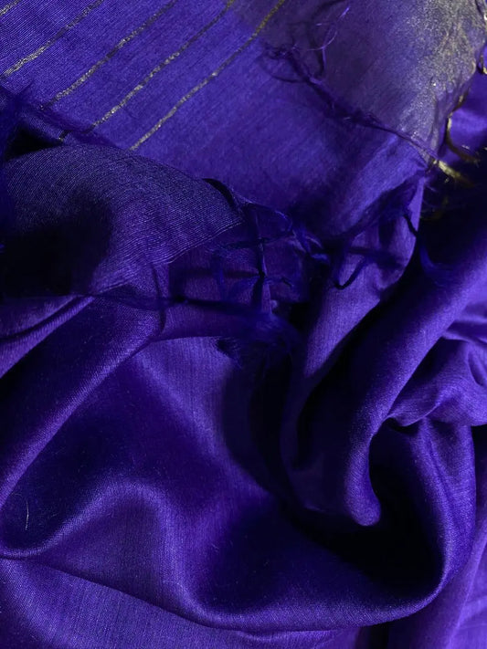 Indigo Handwoven Munga Tussar Silk Saree | Golden Zari Border | KIHUMS Saree kihums clothing