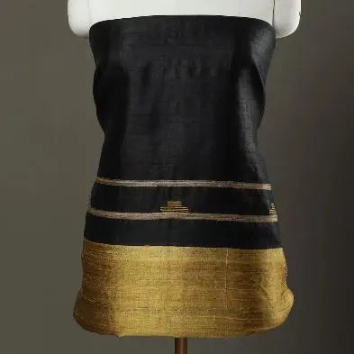 Black and Cream Shade Handloom Dupion Tussar Silk Unstitched Dress Material kihums clothing