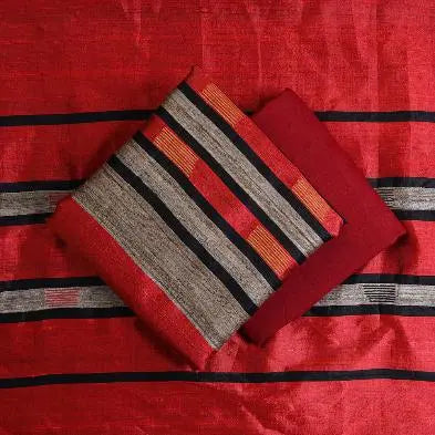 Red and Cream Handloom Dupion Tussar Silk Unstitched Dress Material kihums clothing
