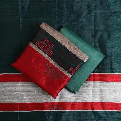 Red and Green Handloom Dupion Tussar Silk Unstitched Dress Material kihums clothing