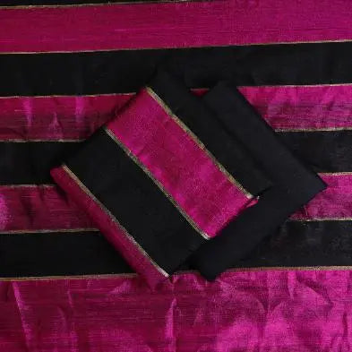 Black and Pink Handloom Dupion Tussar Silk Unstitched Dress Material kihums clothing