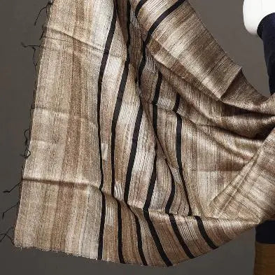 Blue and Cream Handloom Dupion Tussar Silk Unstitched Dress Material kihums clothing