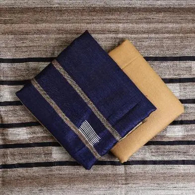 Blue and Cream Handloom Dupion Tussar Silk Unstitched Dress Material kihums clothing