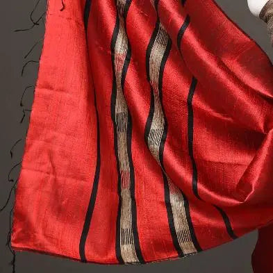 Red and Cream Handloom Dupion Tussar Silk Unstitched Dress Material kihums clothing