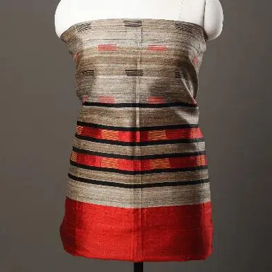 Red and Cream Handloom Dupion Tussar Silk Unstitched Dress Material kihums clothing