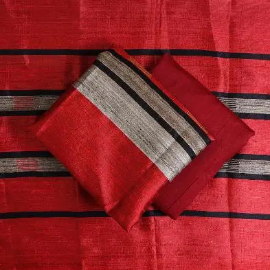 Red and Cream Handloom Dupion Tussar Silk Unstitched Dress Material kihums clothing
