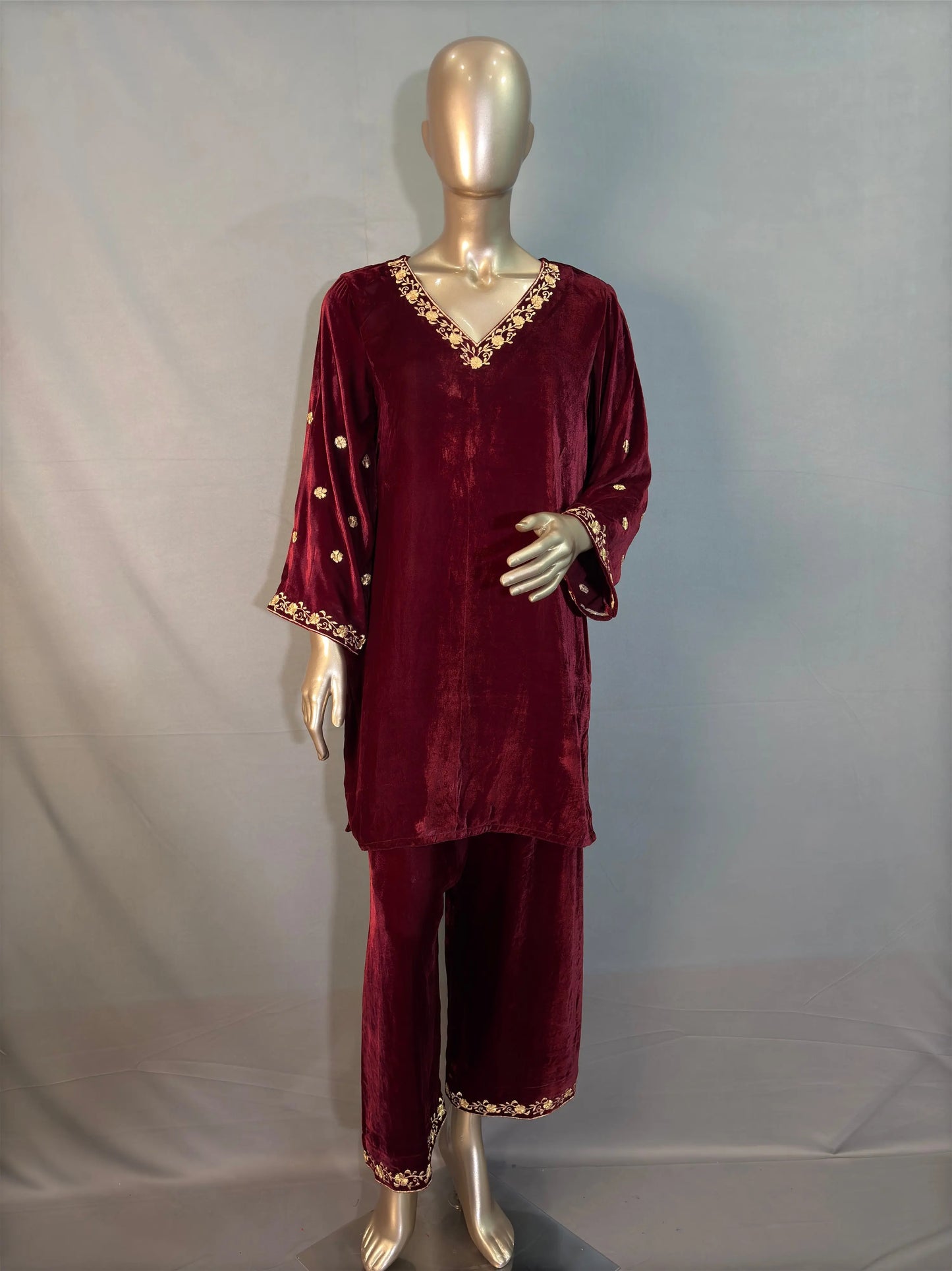 Maroon Zari Embroidered Velvet Co-ord sets | Kurta with Palazzos kihums clothing