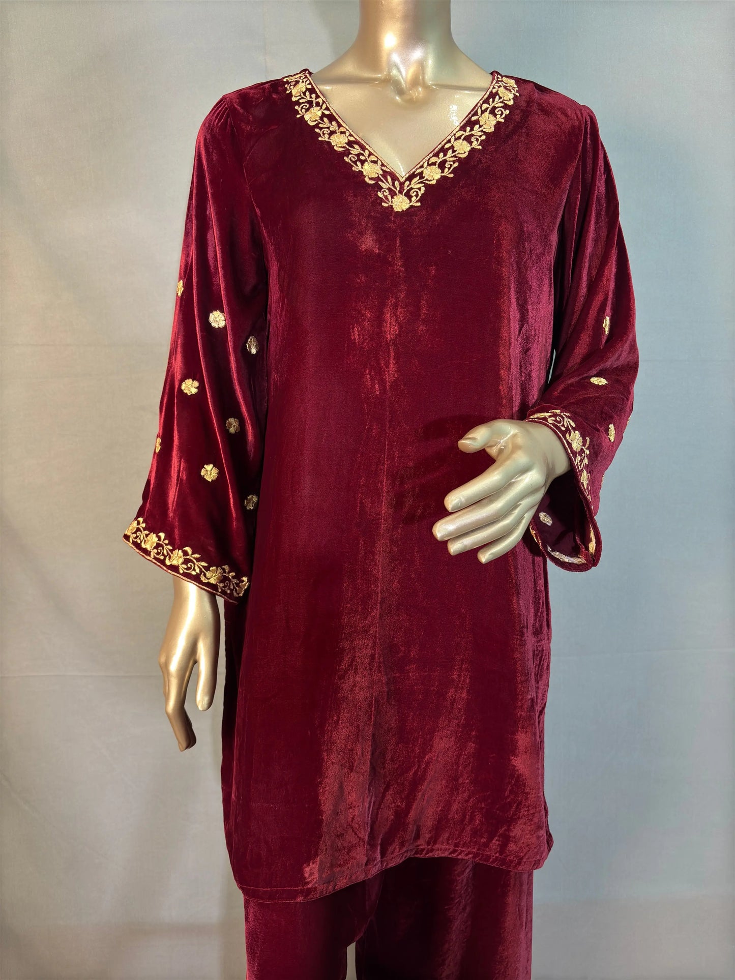 Maroon Zari Embroidered Velvet Co-ord sets | Kurta with Palazzos kihums clothing
