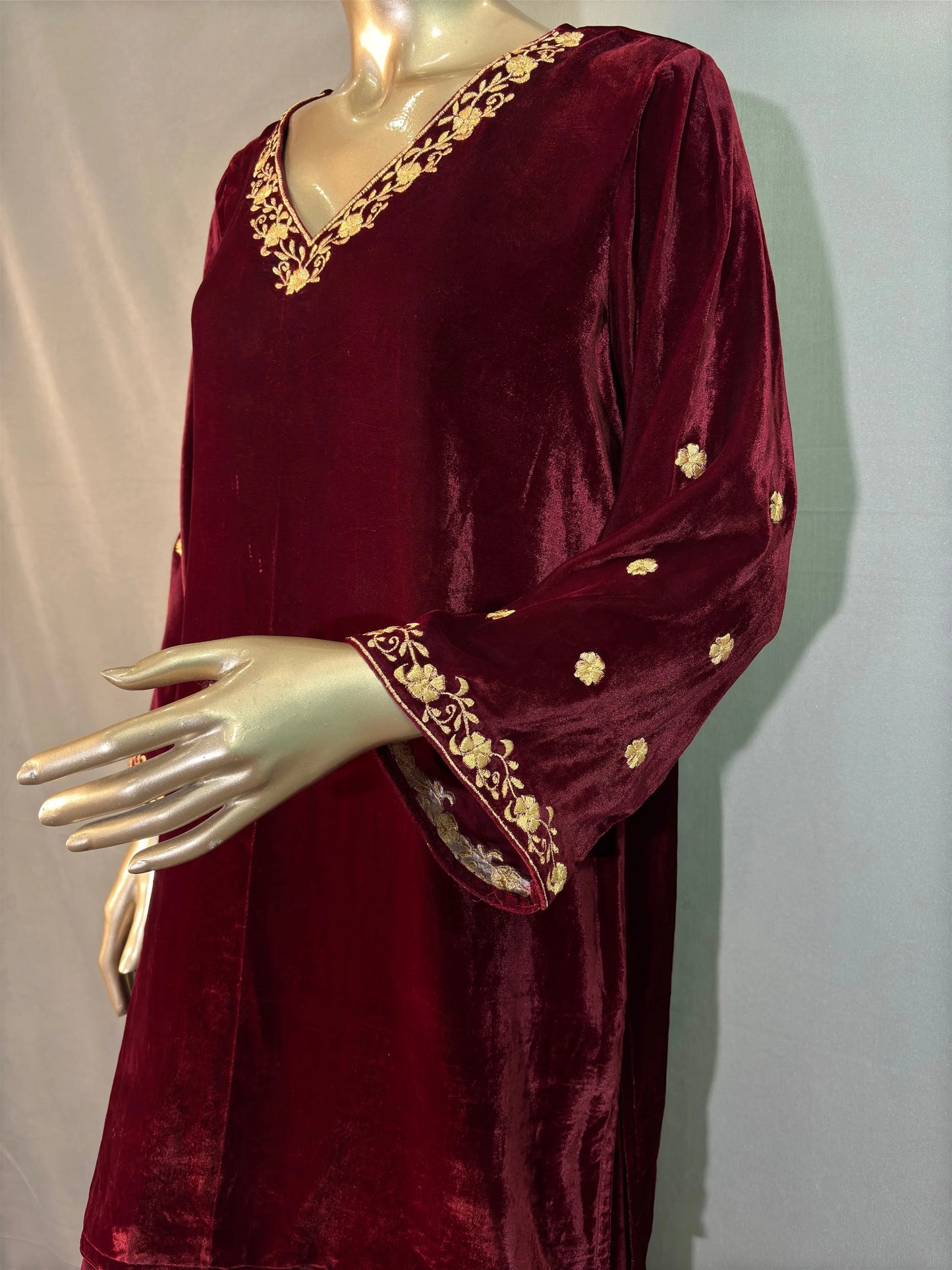 Maroon Zari Embroidered Velvet Co-ord sets | Kurta with Palazzos kihums clothing