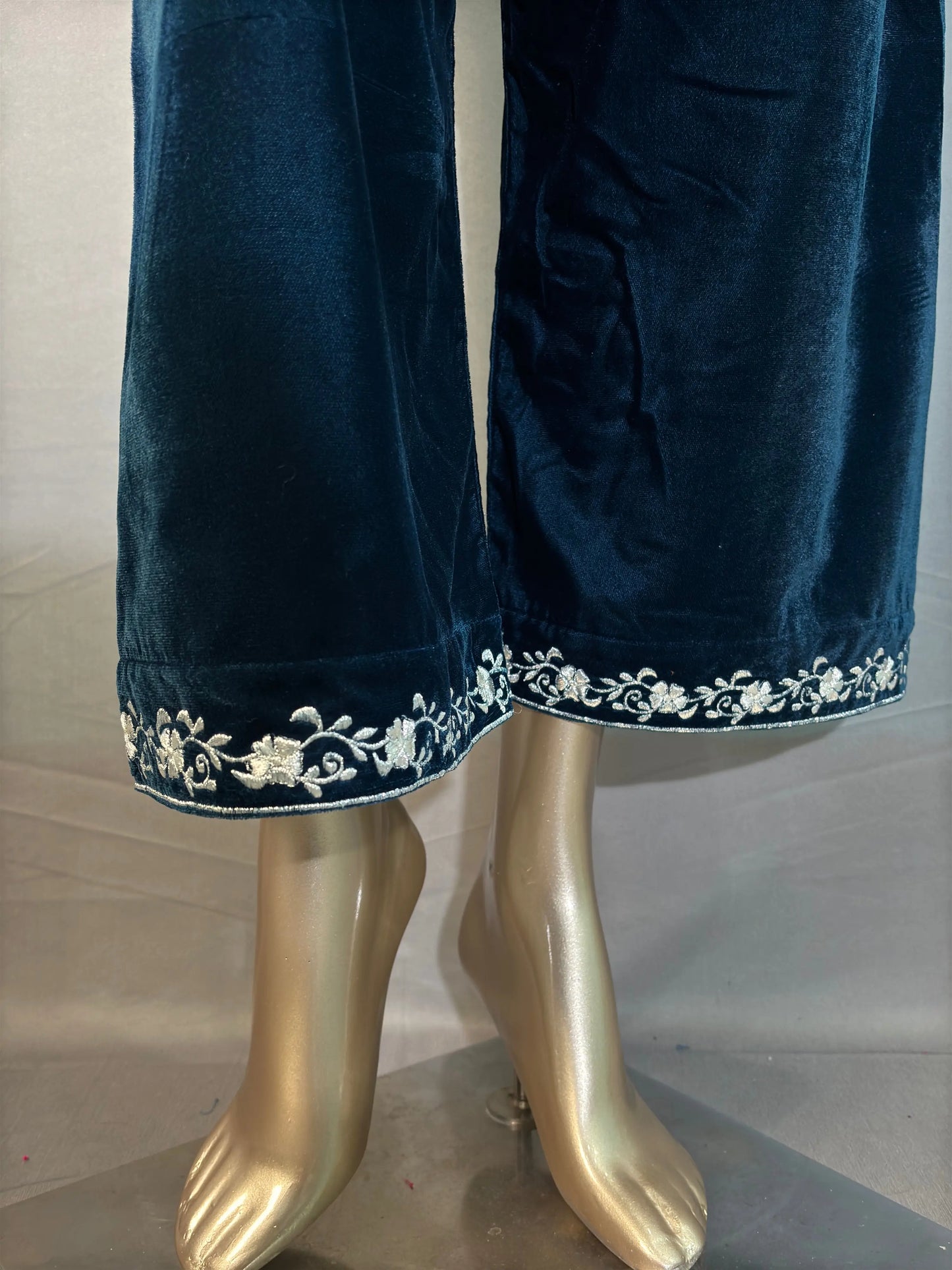Petrol Blue Zari Embroidered Velvet Pakistani Style Co-ord sets | Kurta with Palazzos kihums clothing