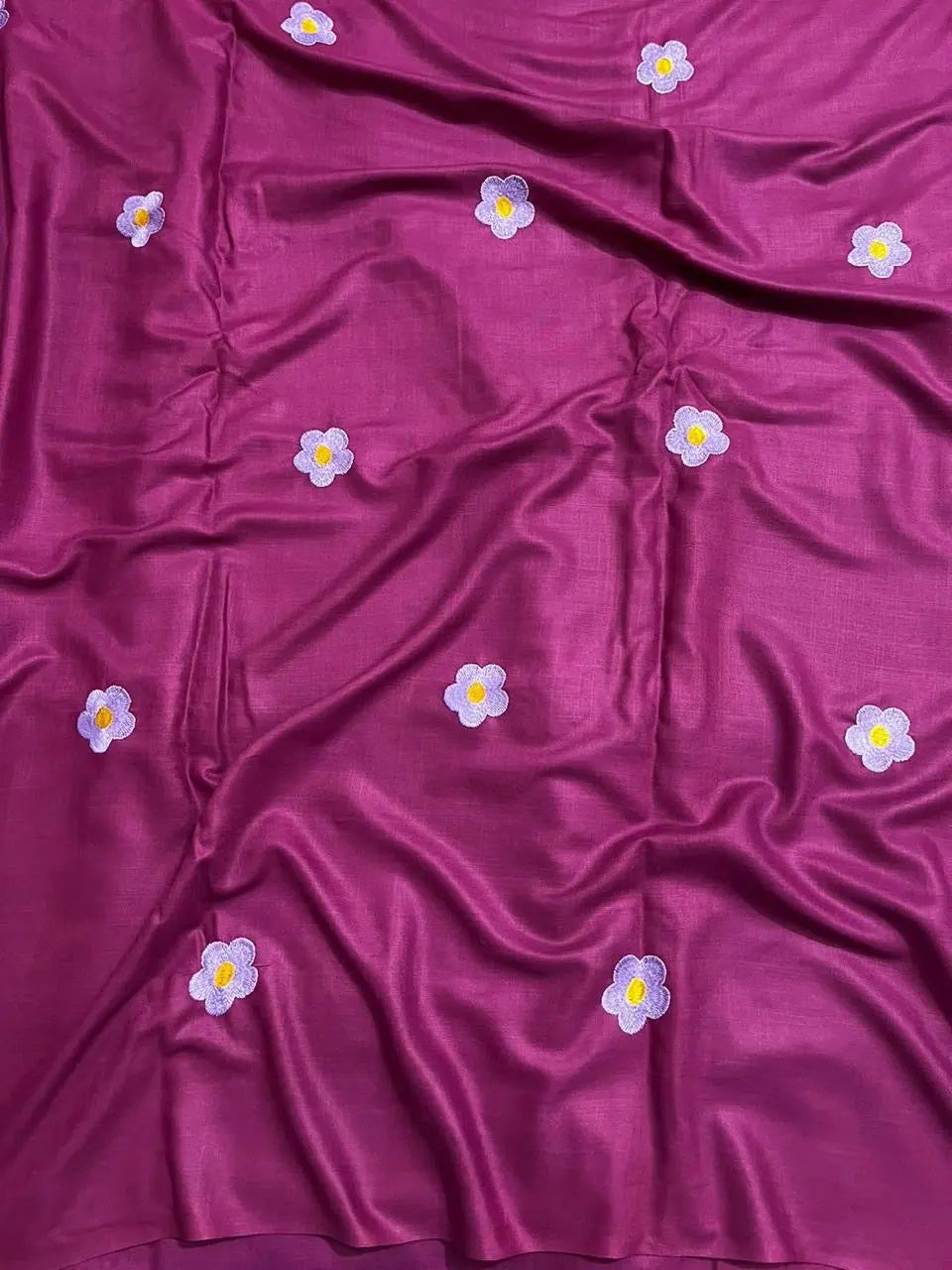 Handloom 100% Viscose Fabric with Embroidery motif - Magenta with Lavendar floral embroidery kihums clothing