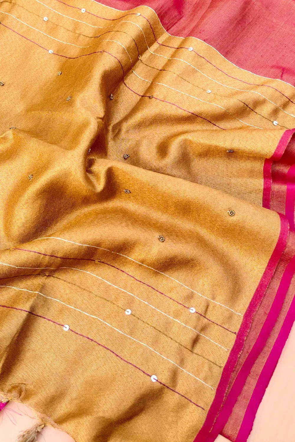 Tomato Red Handwoven Zari Linen Saree with Hand Embroidery Work kihums clothing