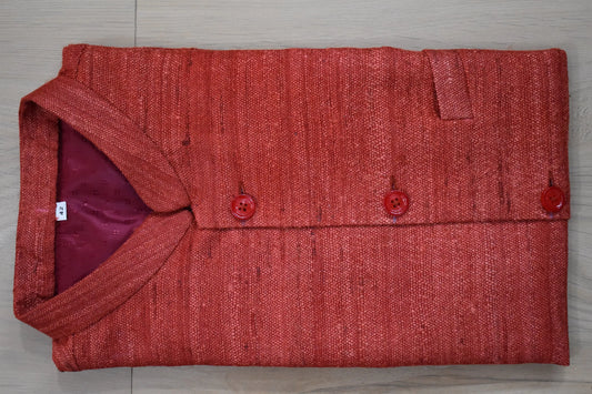 Handloom 100% pure Katiya Silk Men's Dusty Red Jacket | Vest | Men Traditional wear kihums clothing