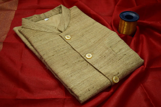Handloom 100% pure Katiya Silk Men's Gold Beige shade Jacket | Vest | Men Traditional wear kihums clothing
