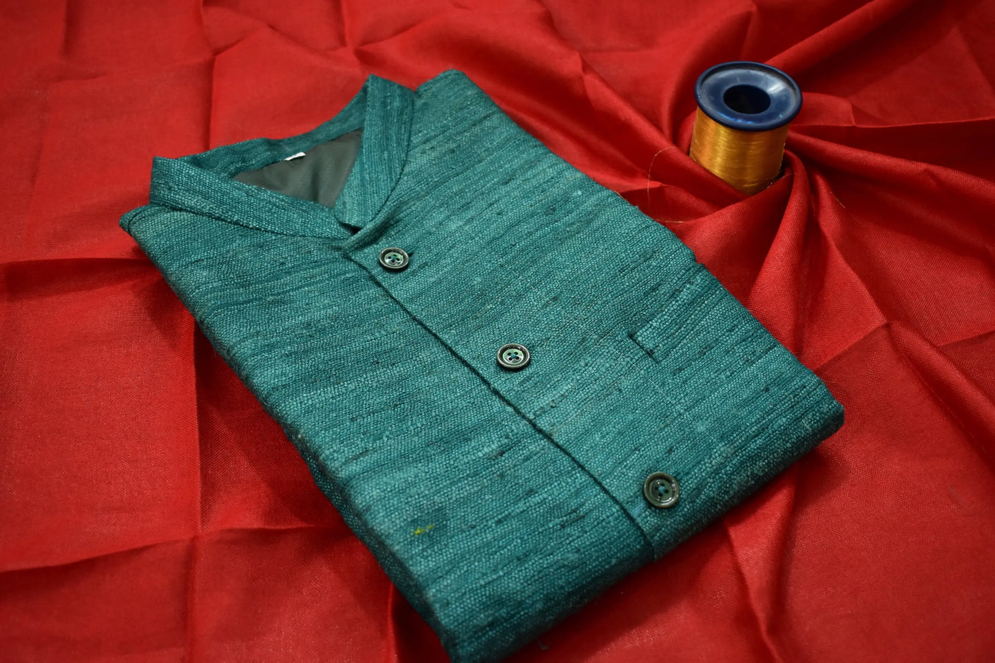 Handloom 100% pure Katiya Silk Men's GreenJacket | Vest | Men Traditional wear kihums clothing