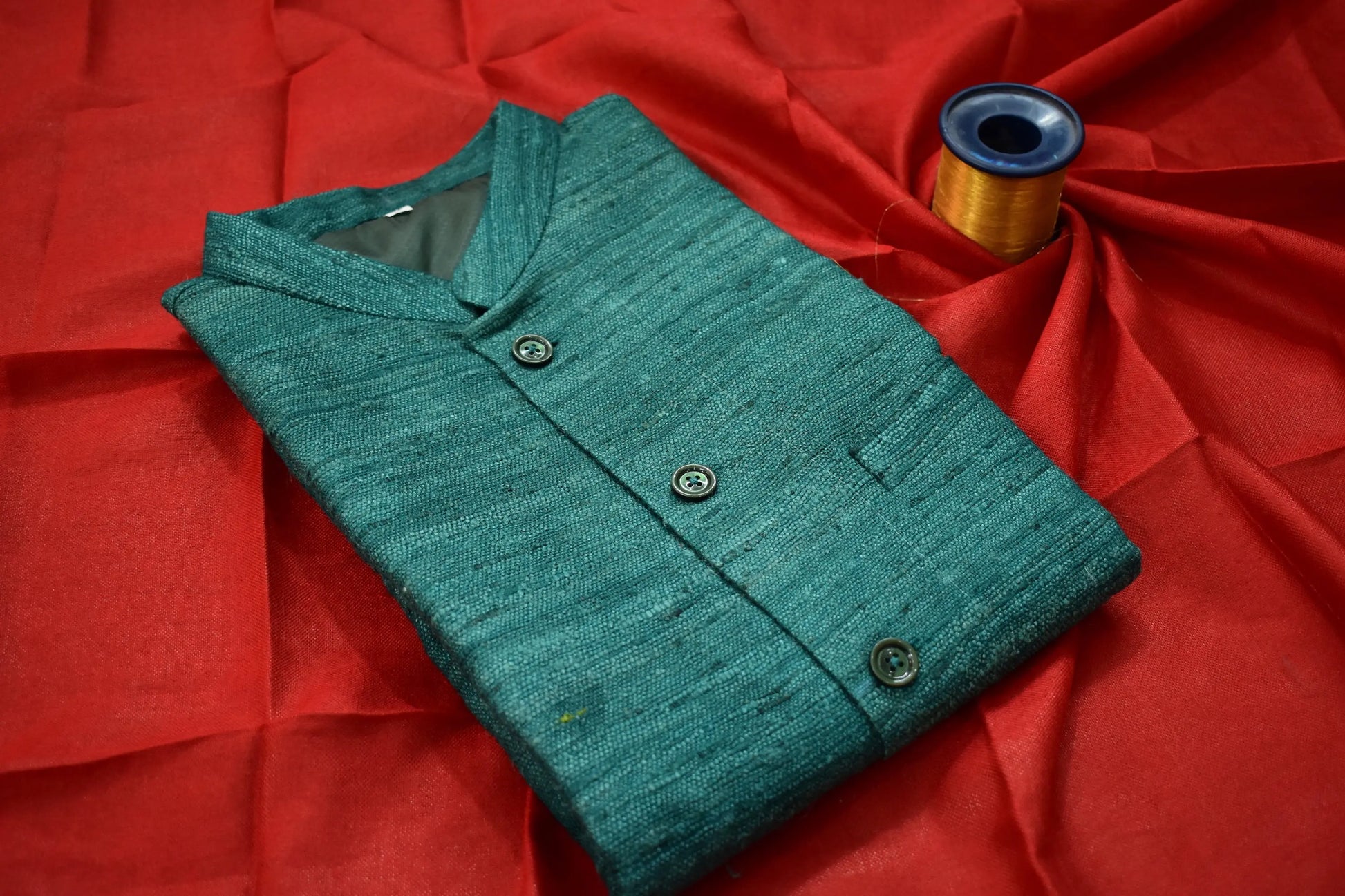 Handloom 100% pure Katiya Silk Men's GreenJacket | Vest | Men Traditional wear kihums clothing