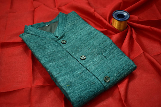 Handloom 100% pure Katiya Silk Men's GreenJacket | Vest | Men Traditional wear kihums clothing