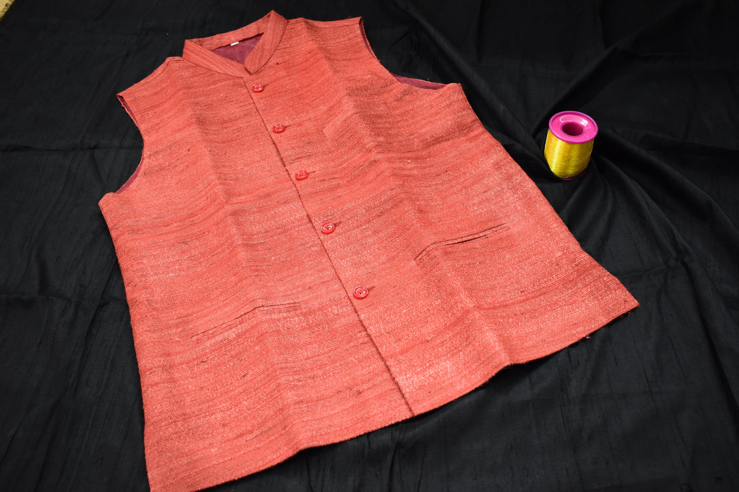 Handloom 100% pure Katiya Silk Men's Mustard Rust Saffron shade Jacket | Vest | Men Traditional wear
