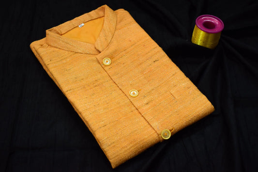 Handloom 100% pure Katiya Silk Men's Mustard Yellow shade Jacket | Vest | Men Traditional wear kihums clothing