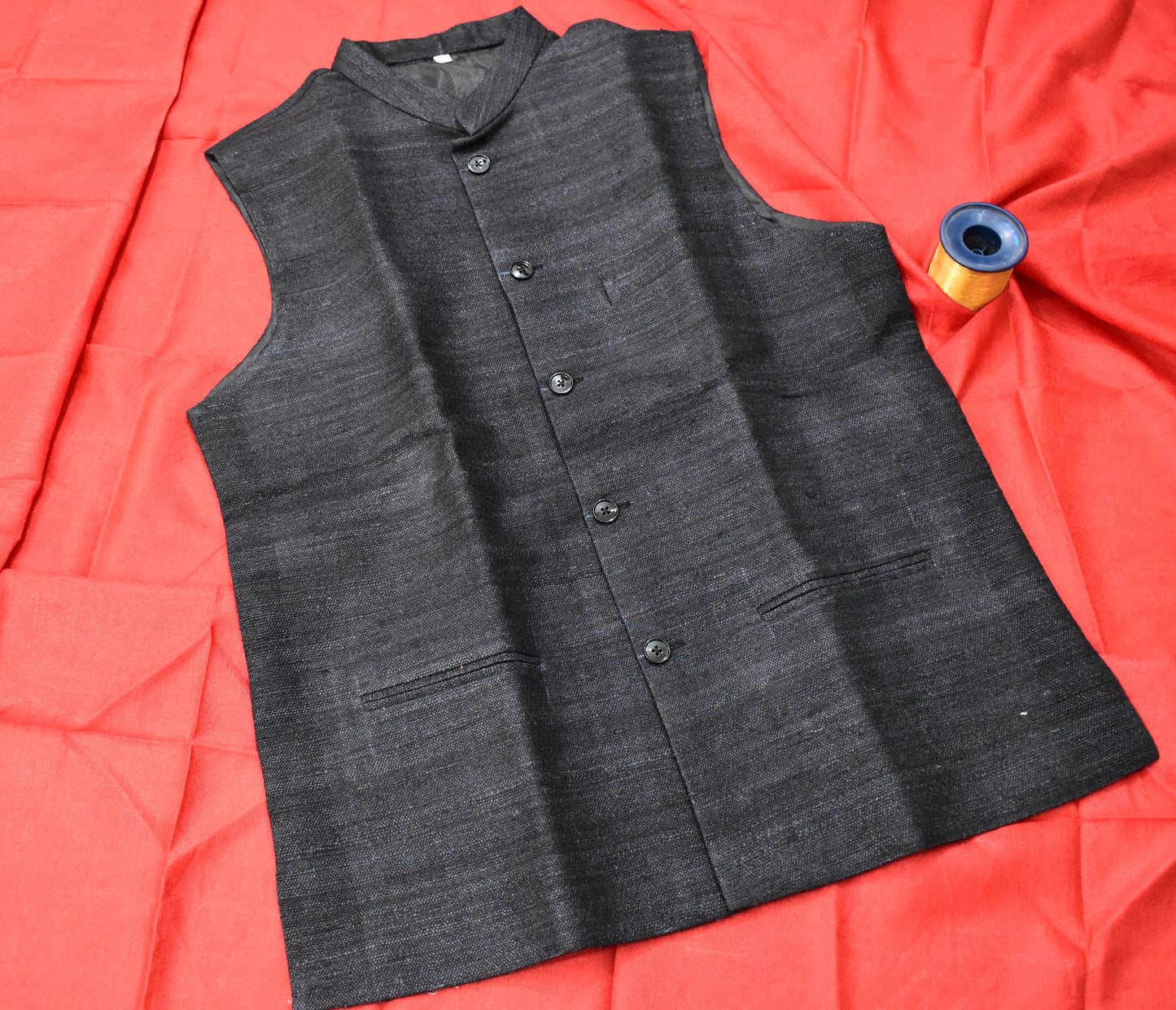 Handloom 100% pure Katiya Silk Men's Black Jacket | Vest | Men Traditional wear