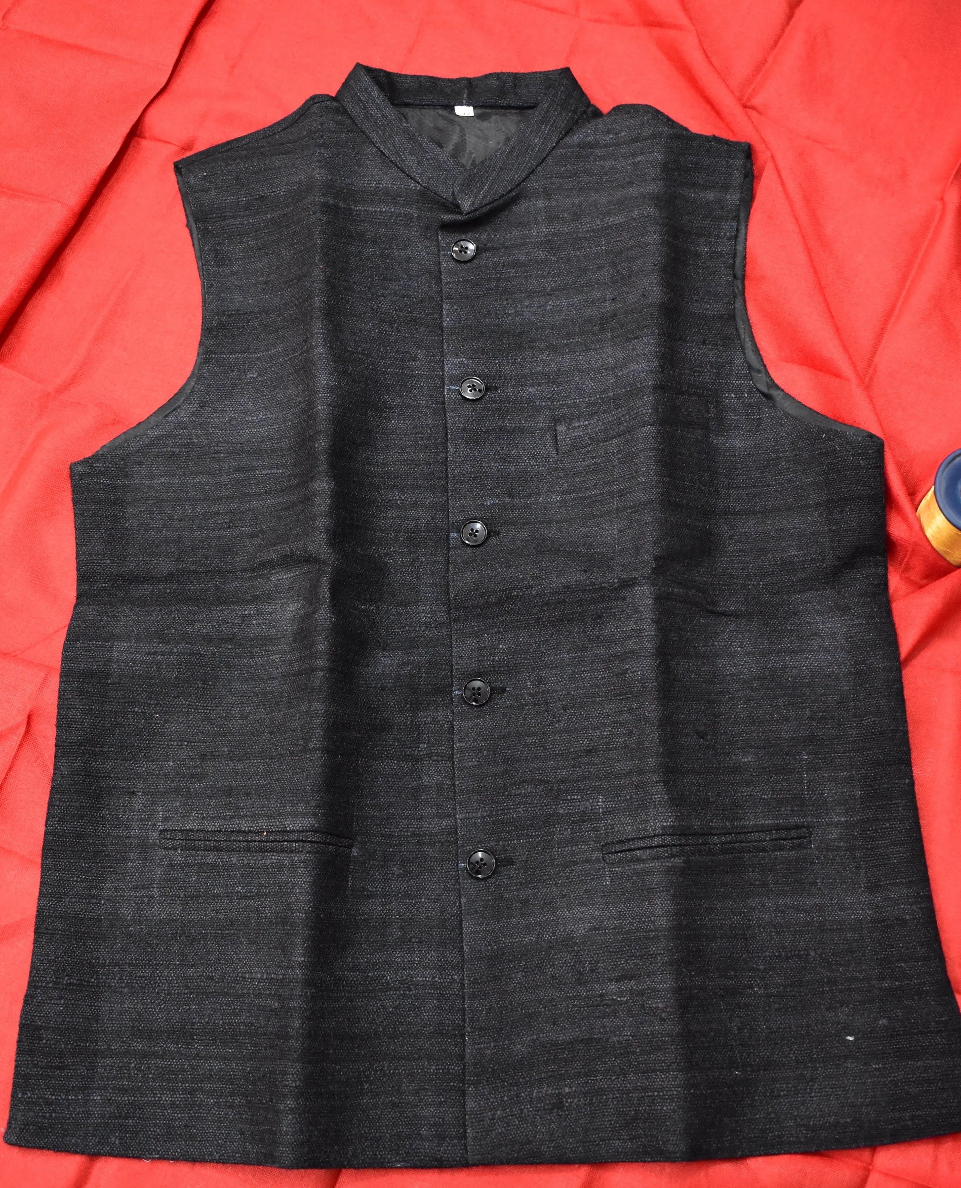 Handloom 100% pure Katiya Silk Men's Black Jacket | Vest | Men Traditional wear kihums clothing