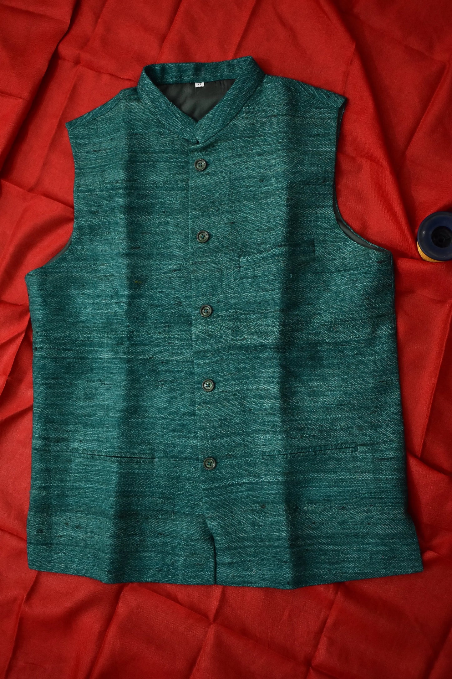 Handloom 100% pure Katiya Silk Men's GreenJacket | Vest | Men Traditional wear kihums clothing