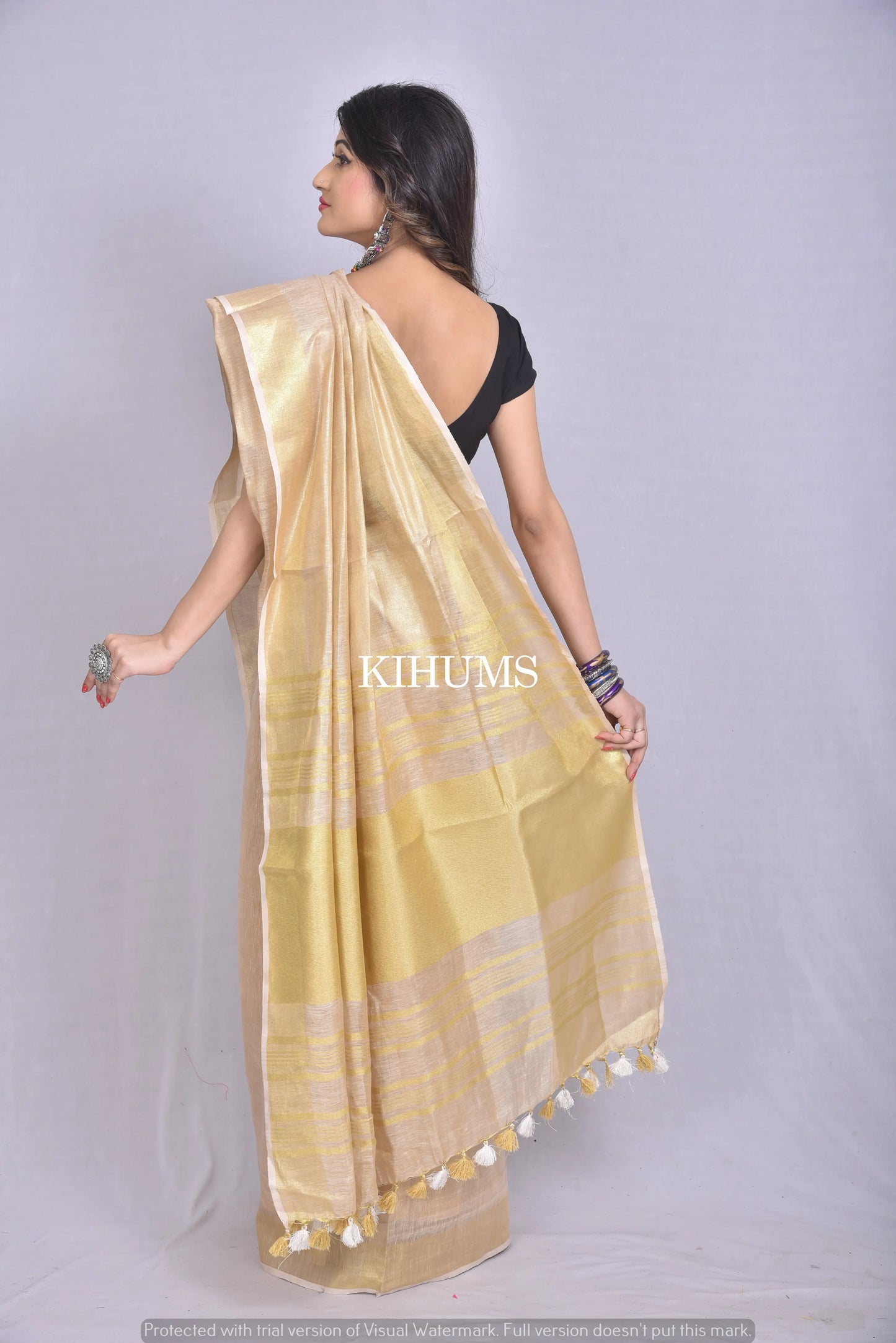 Beige Shade with Gold Tinge | Tissue Linen Saree | KIHUMS Saree women clothing